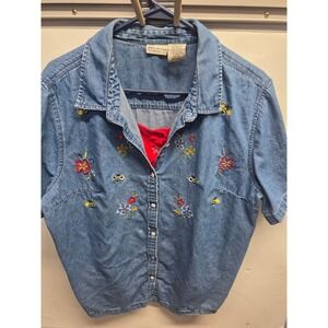 White Stag Plus Denim Shirt Red Tank Set Embroidered Floral Bee 22W 24W W5565121